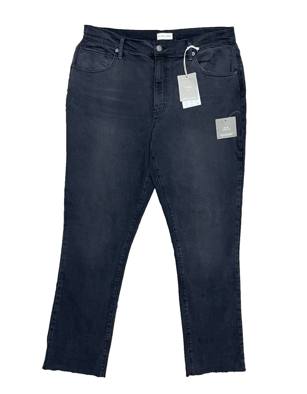 NWT Oliver Logan Womens 14 / 32 Jeans Crosby Relaxed Taper Black Raw Hem 31" Ins